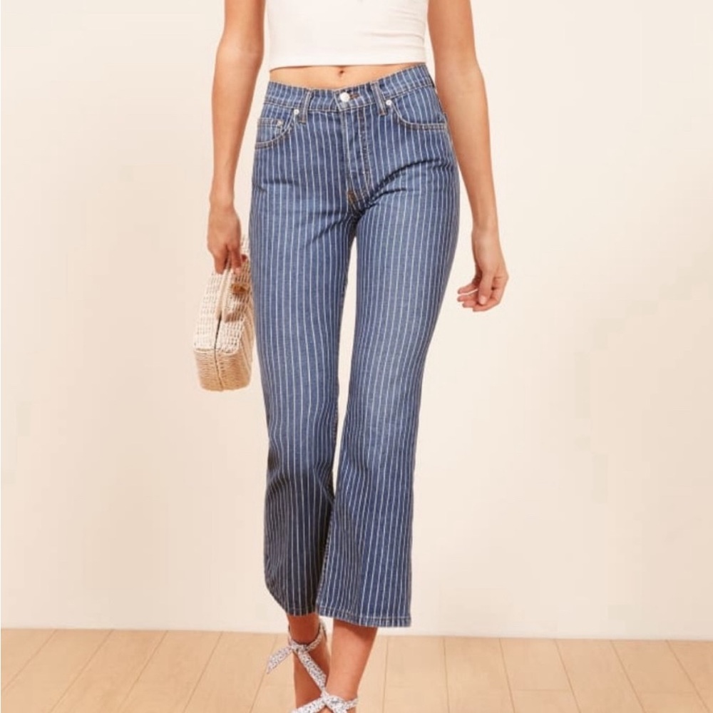 Reformation Mesa Stripe Mid Crop Flare Jeans